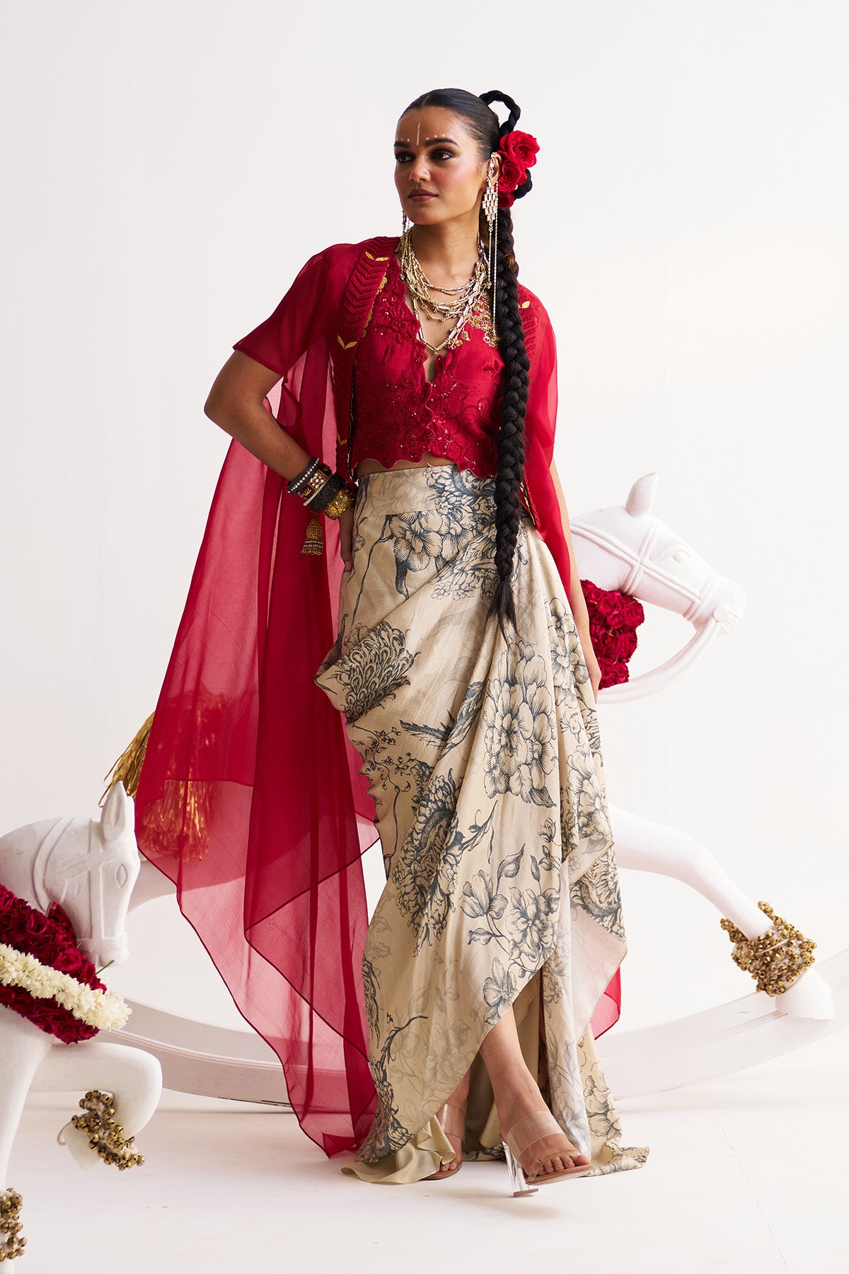Waist coat & cape with drape skirt