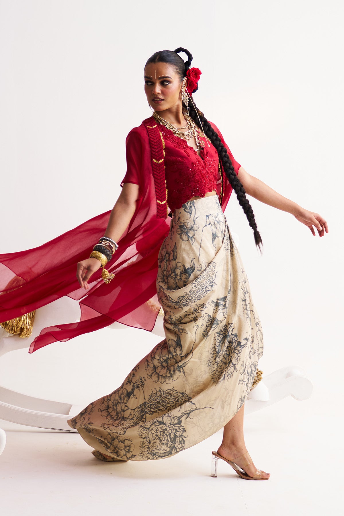 Waist coat & cape with drape skirt