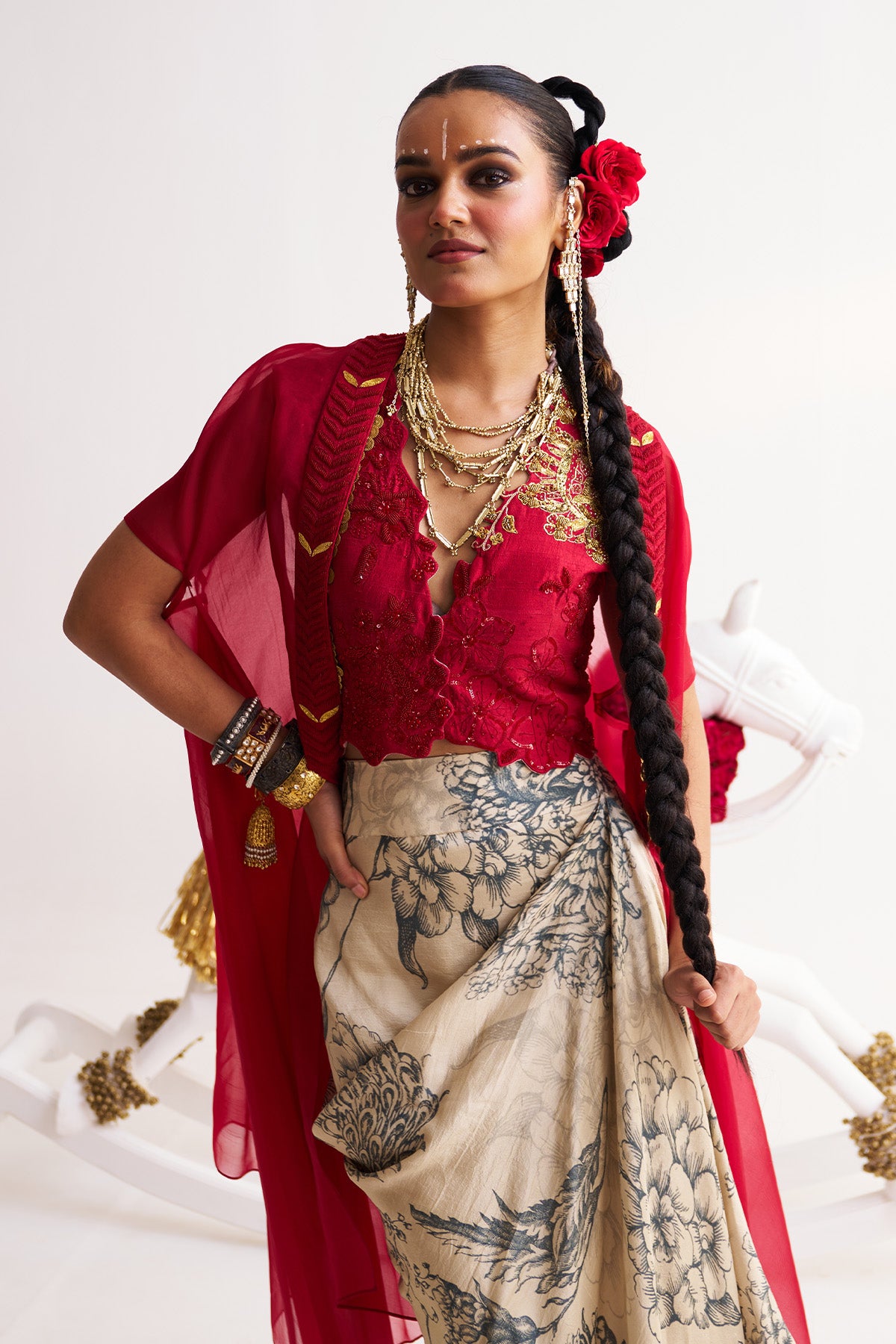Waist coat & cape with drape skirt