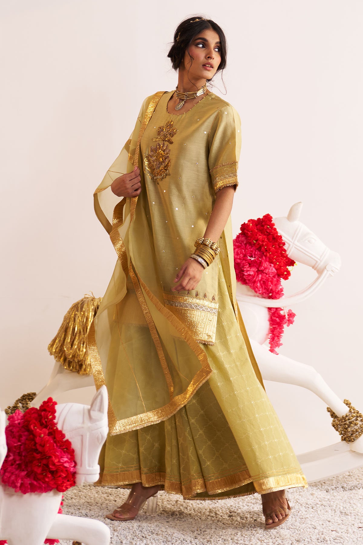 sequin work kurta and sharara set