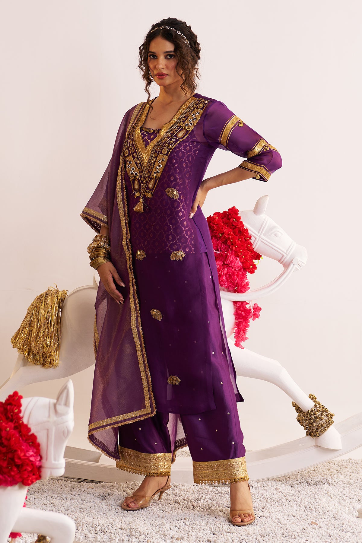 Sheer gota elephant kurta set