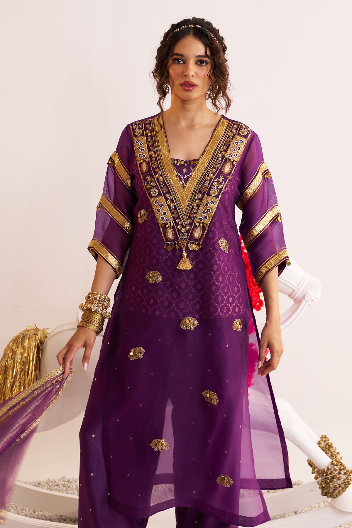 Sheer gota elephant kurta set