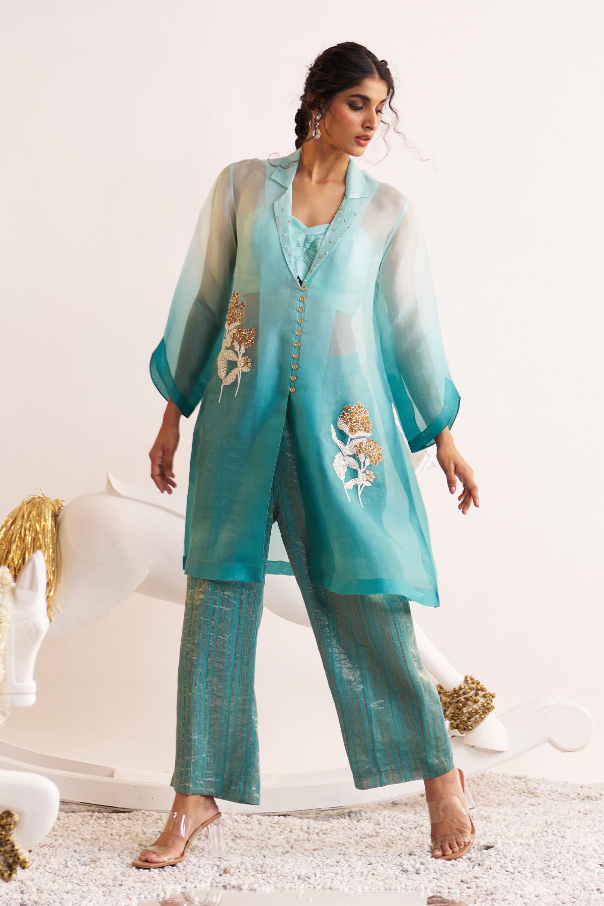 Collar jacket kurta set