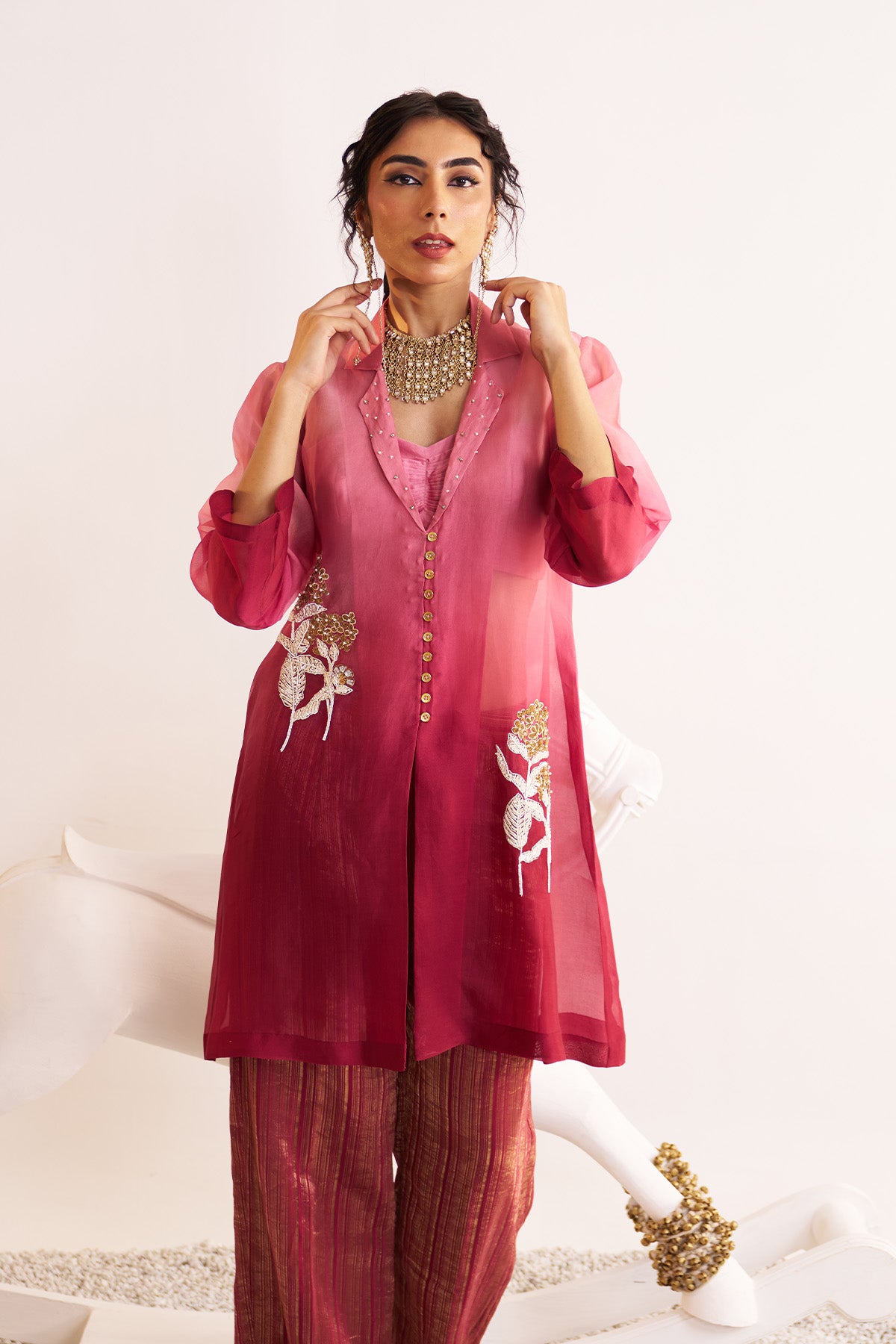 Collar jacket kurta set