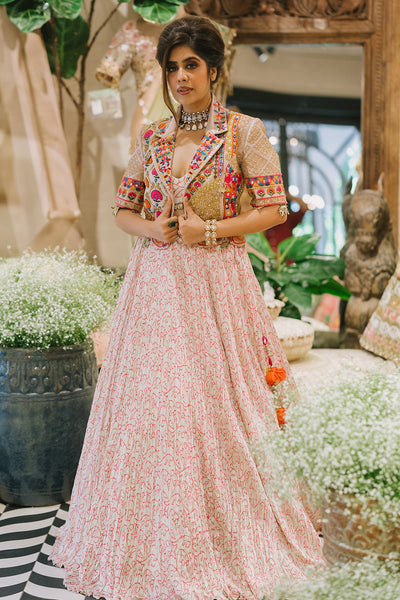 Mehal in Crop blazer lehenga set