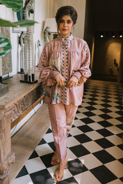 Mehal in Gather cuff detail shirt with narrow pants