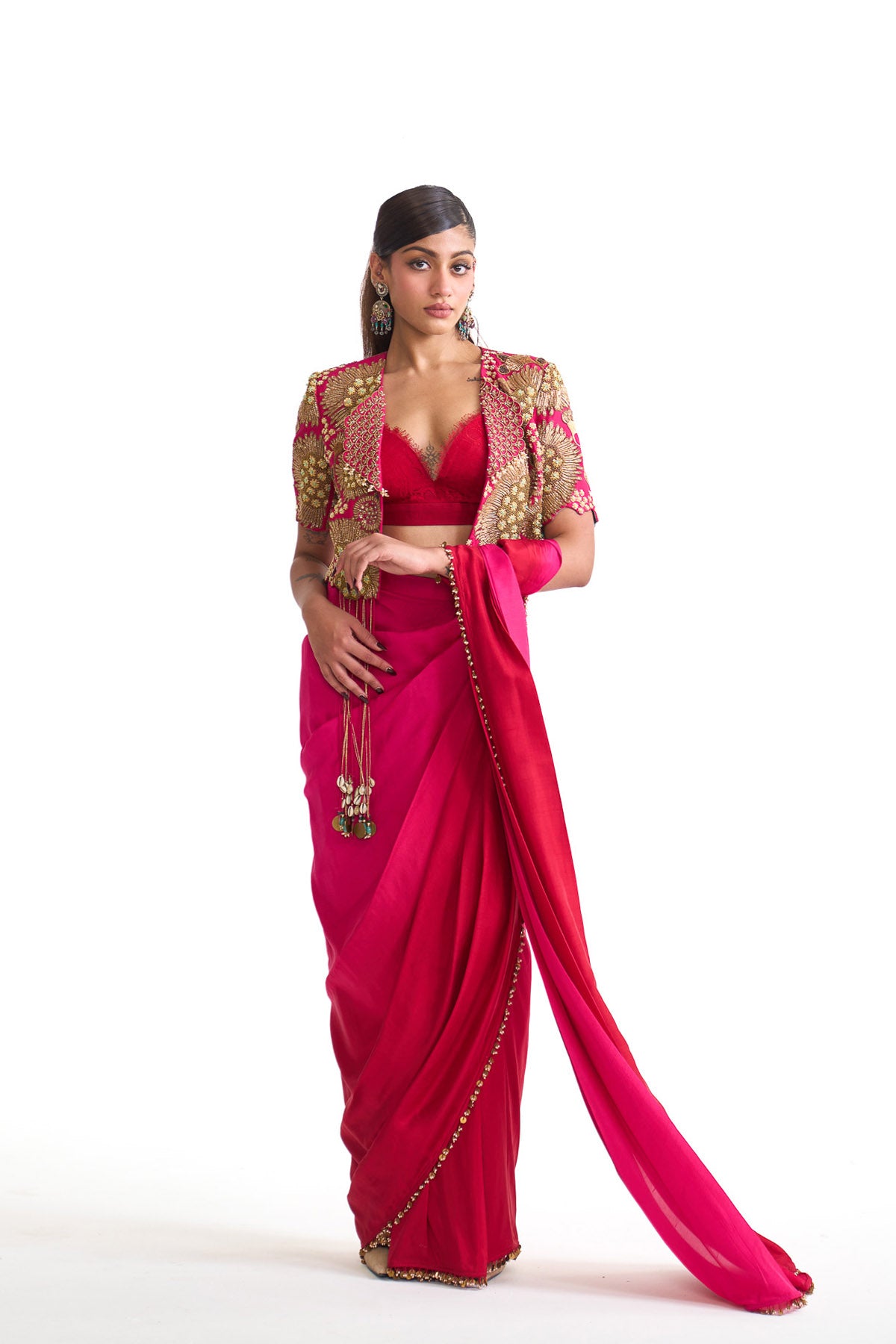 Dancing rays Saree with crop blazer set