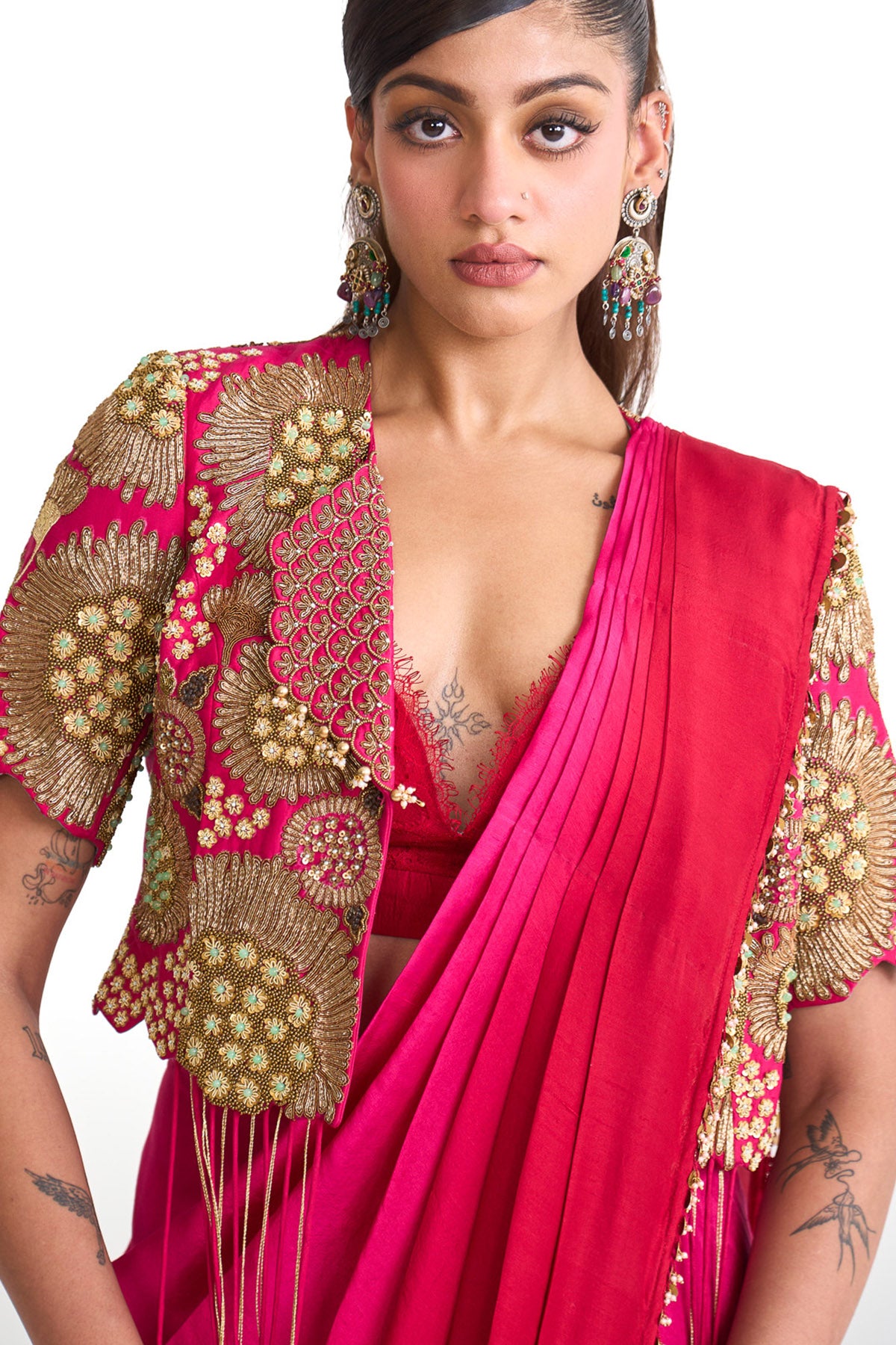 Dancing rays Saree with crop blazer set