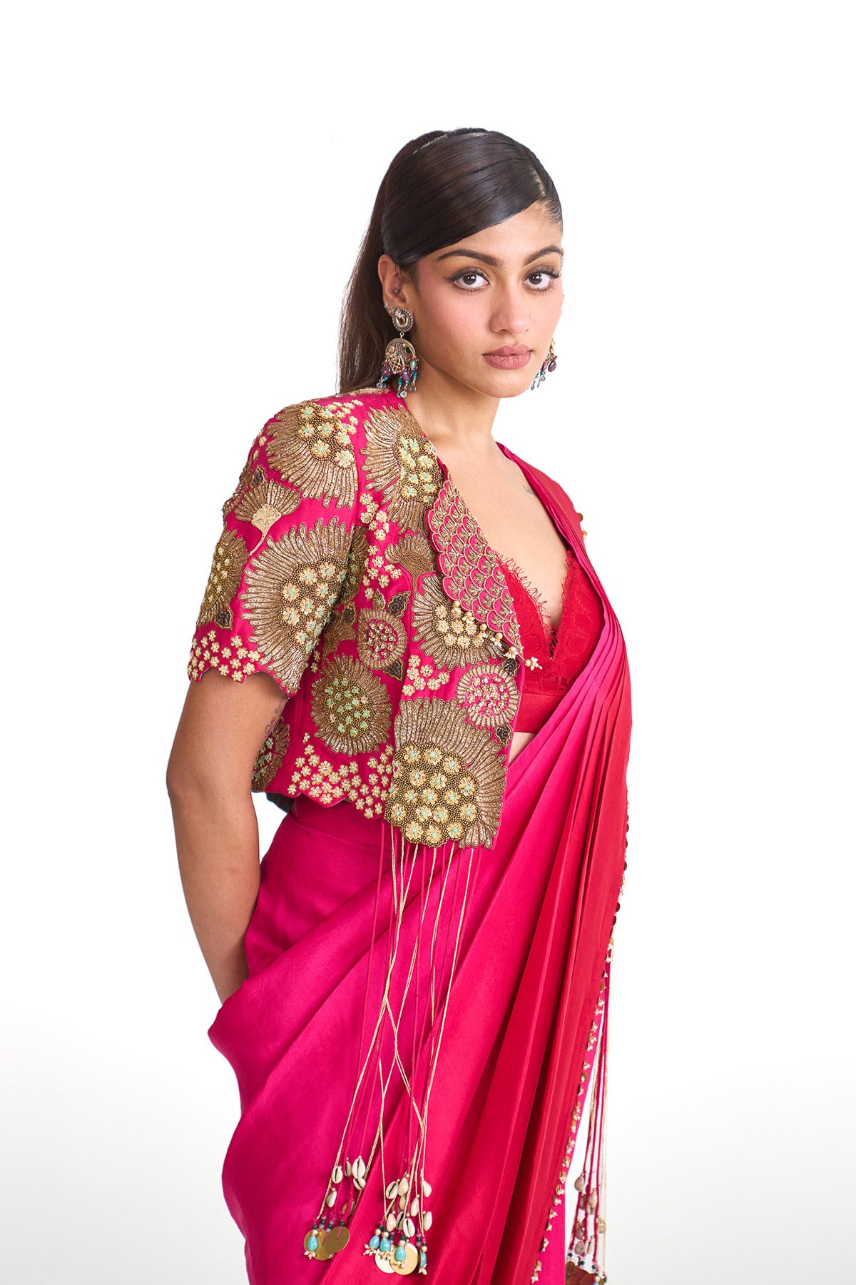 Dancing rays Saree with crop blazer set