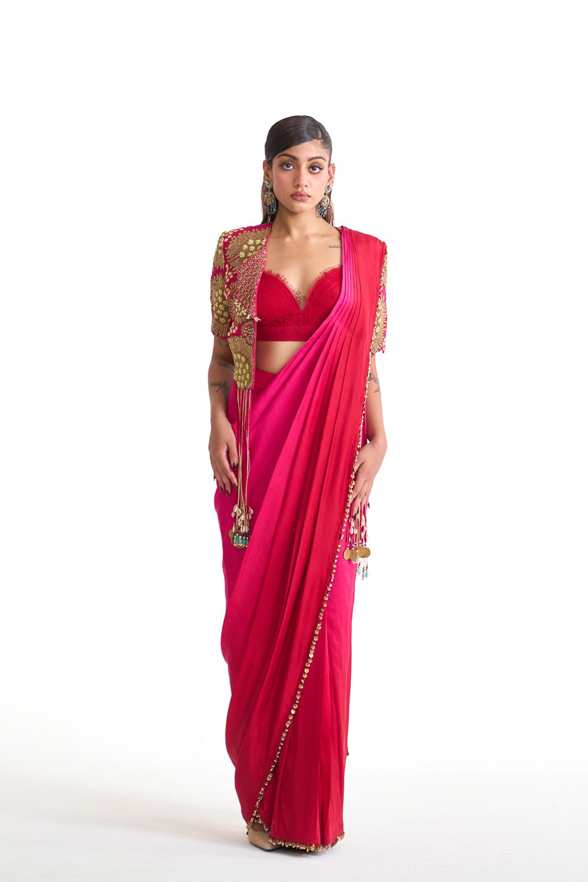 Dancing rays Saree with crop blazer set