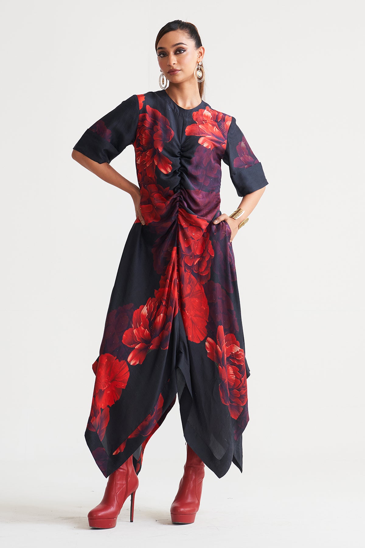 Front gather detail dress