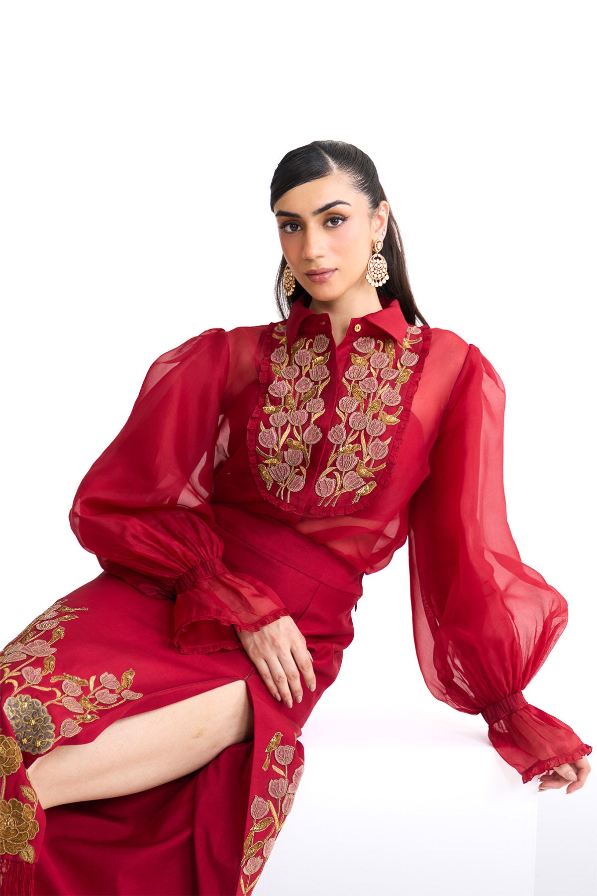 Flower story Shirt & pencil skirt set