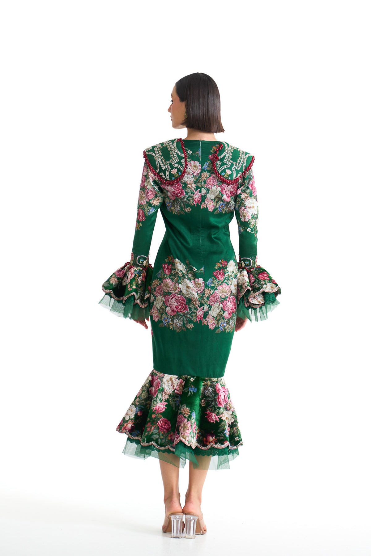 French rose BODYCON full sleeve DRESS