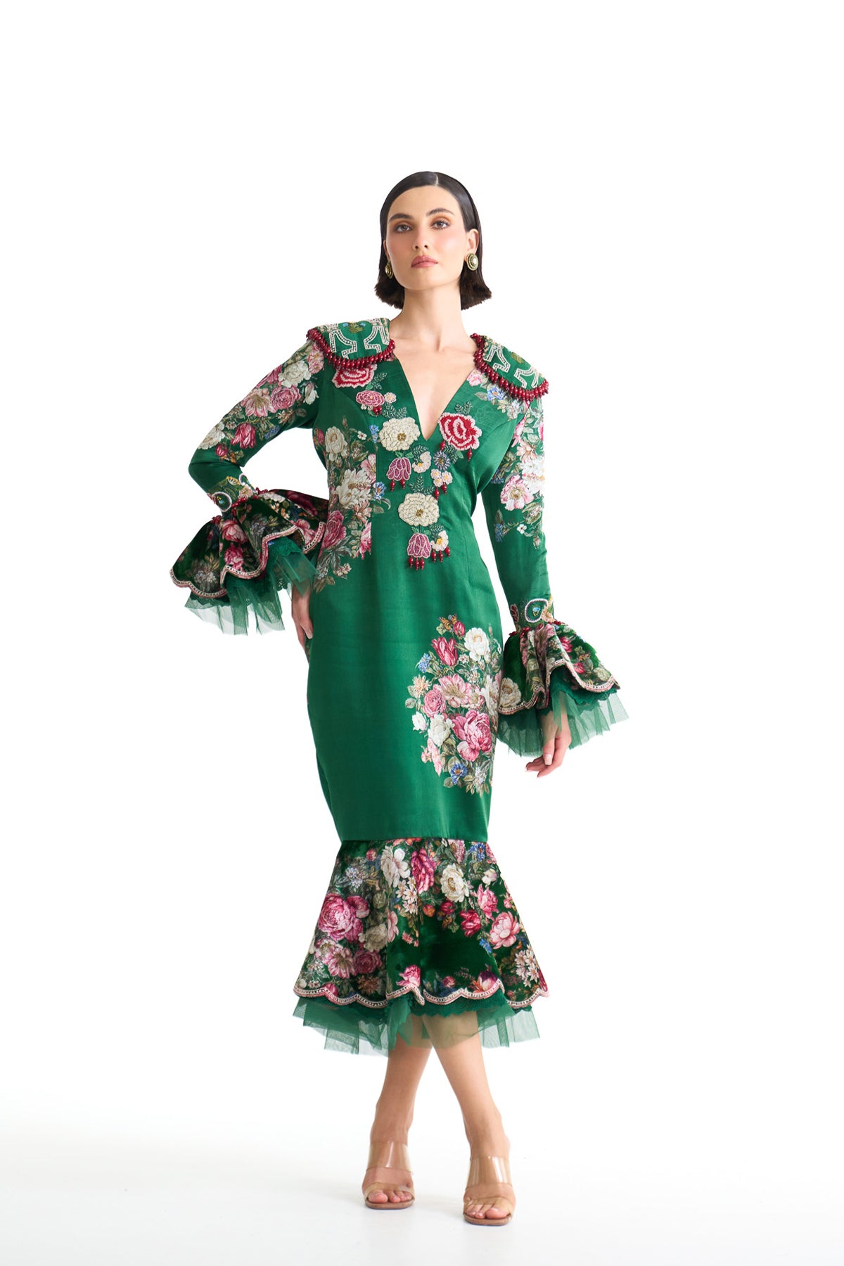 French rose BODYCON full sleeve DRESS