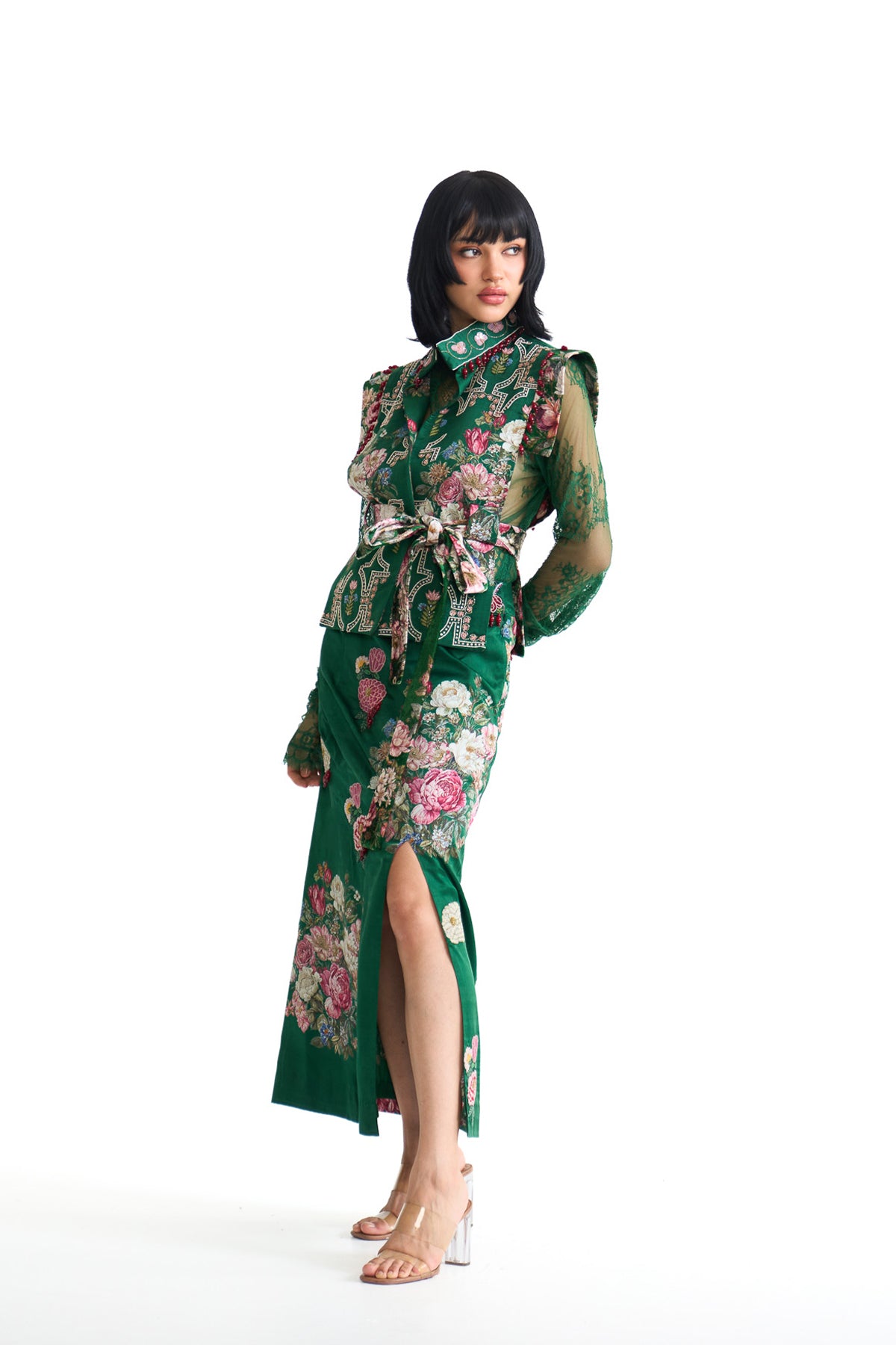 French rose to pencil skirt set