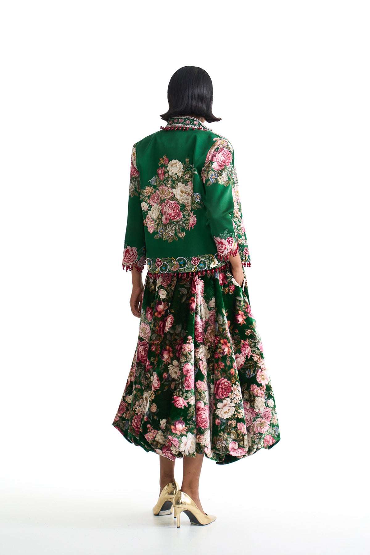 French rose jacket & balloon skirt set