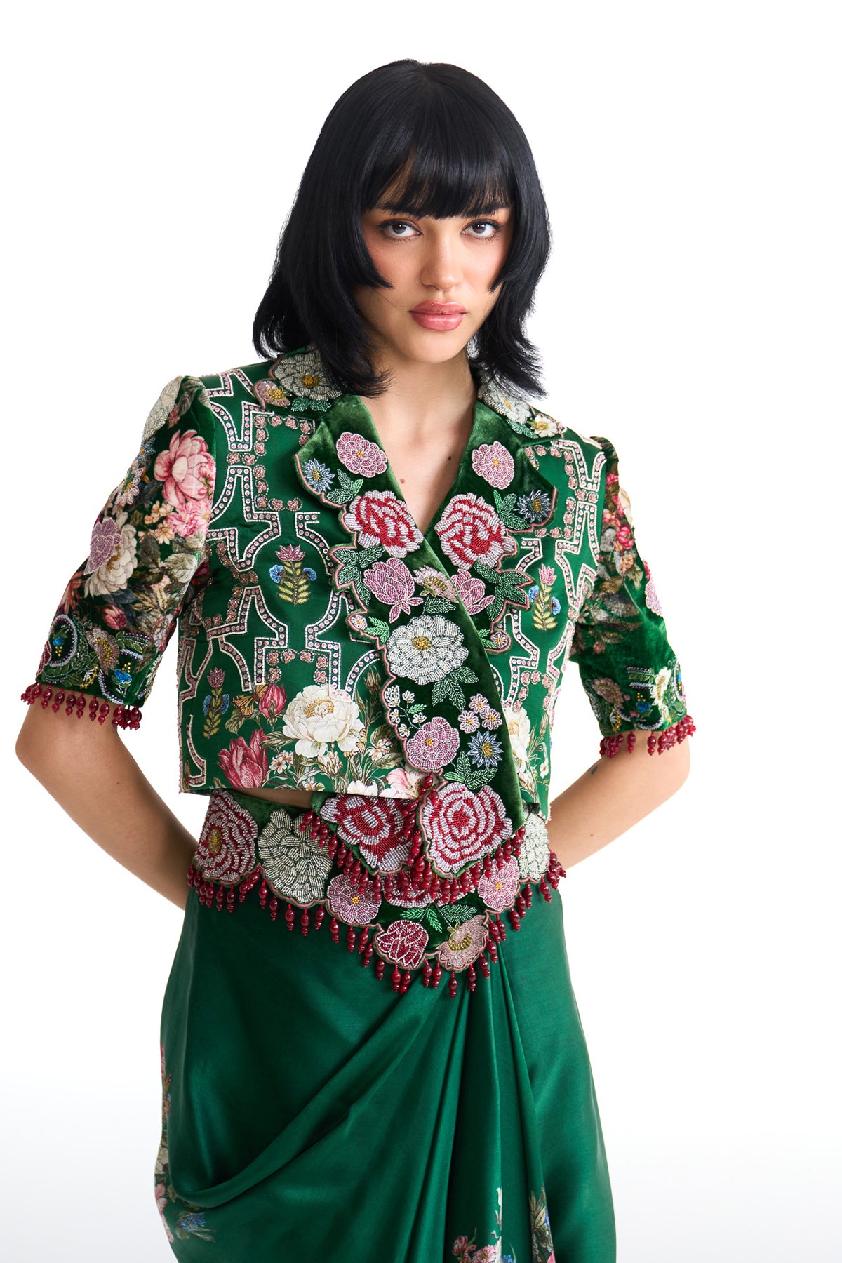 French rose overlap jacket set
