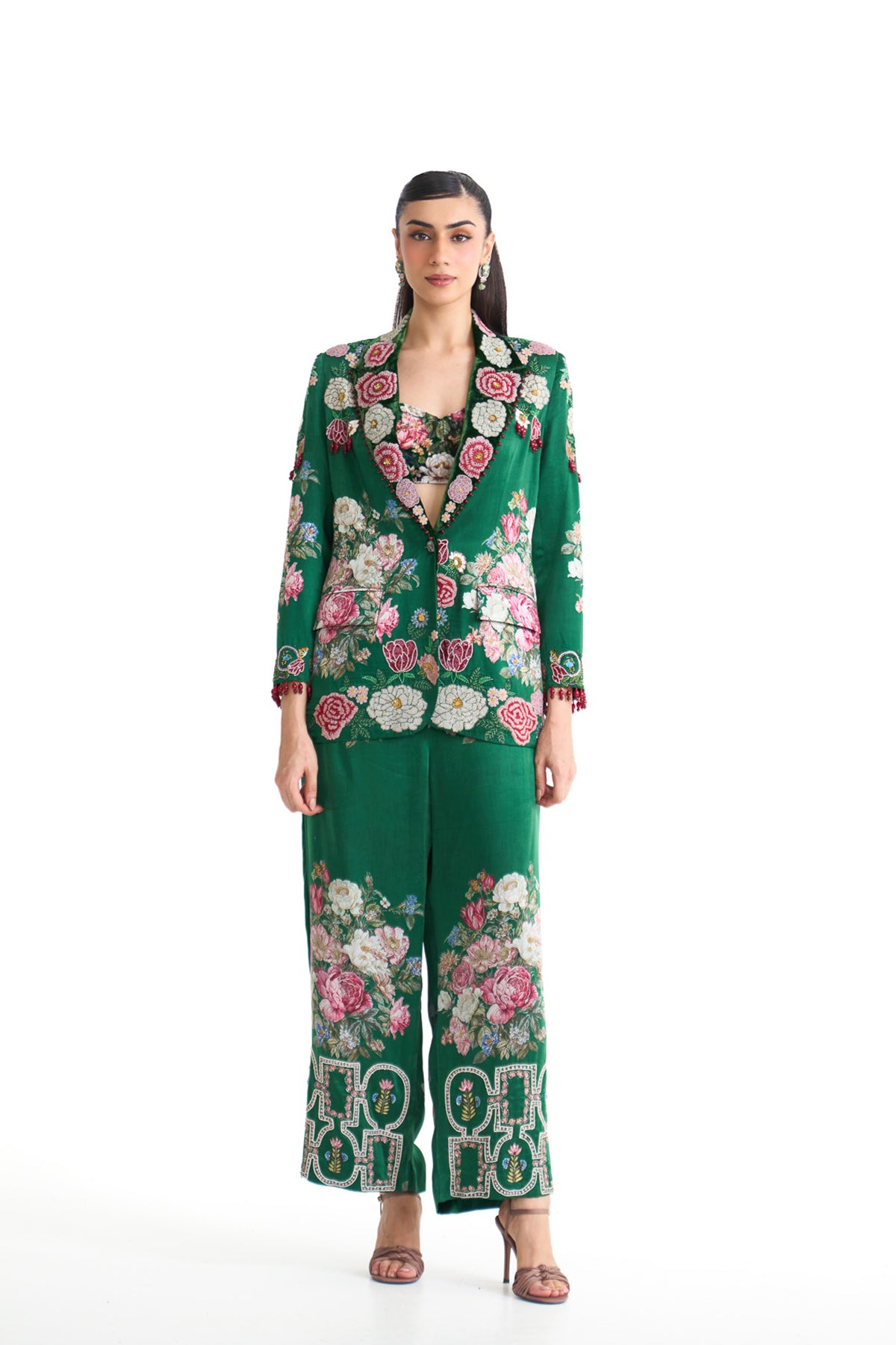 French rose blazer pant set