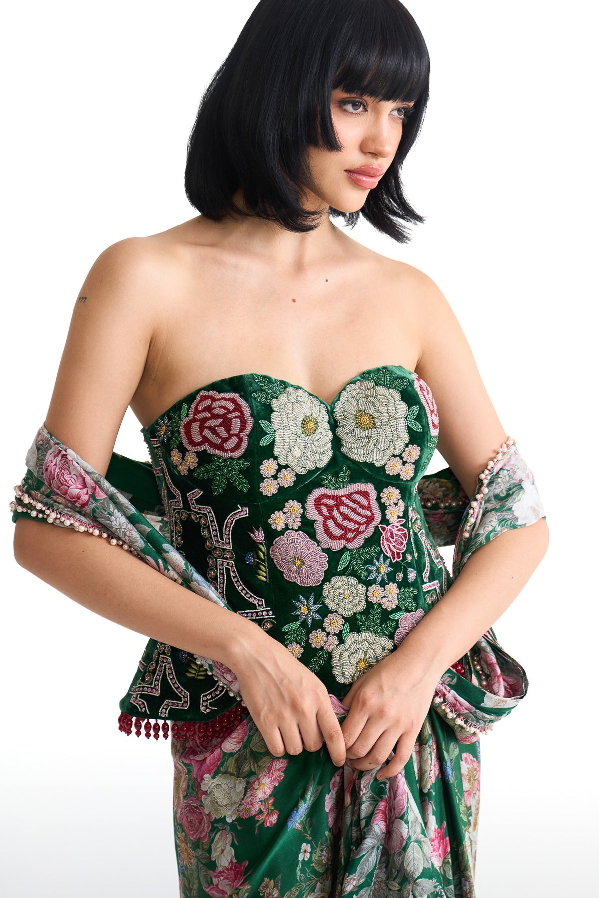 French rose corset saree set