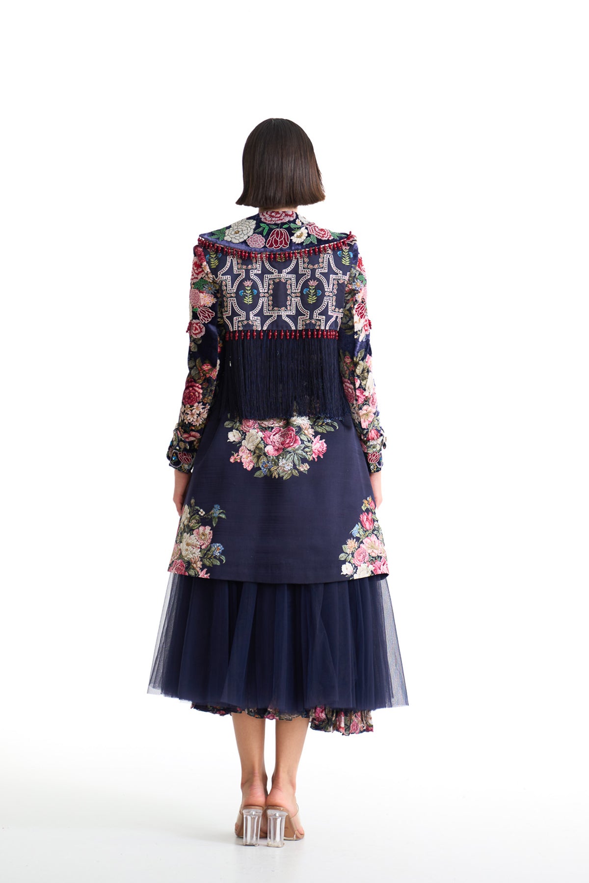 French rose trench coat skirt set