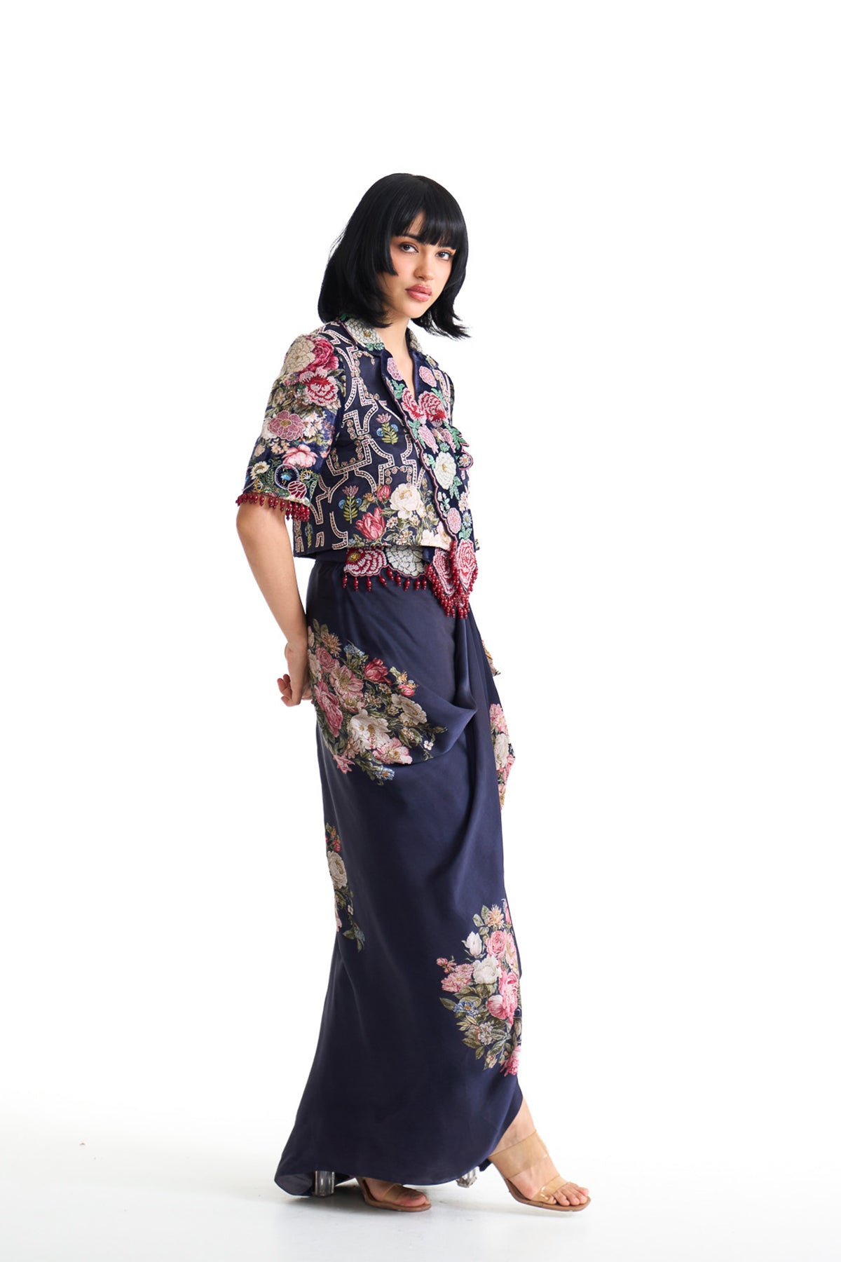 French rose overlap jacket set