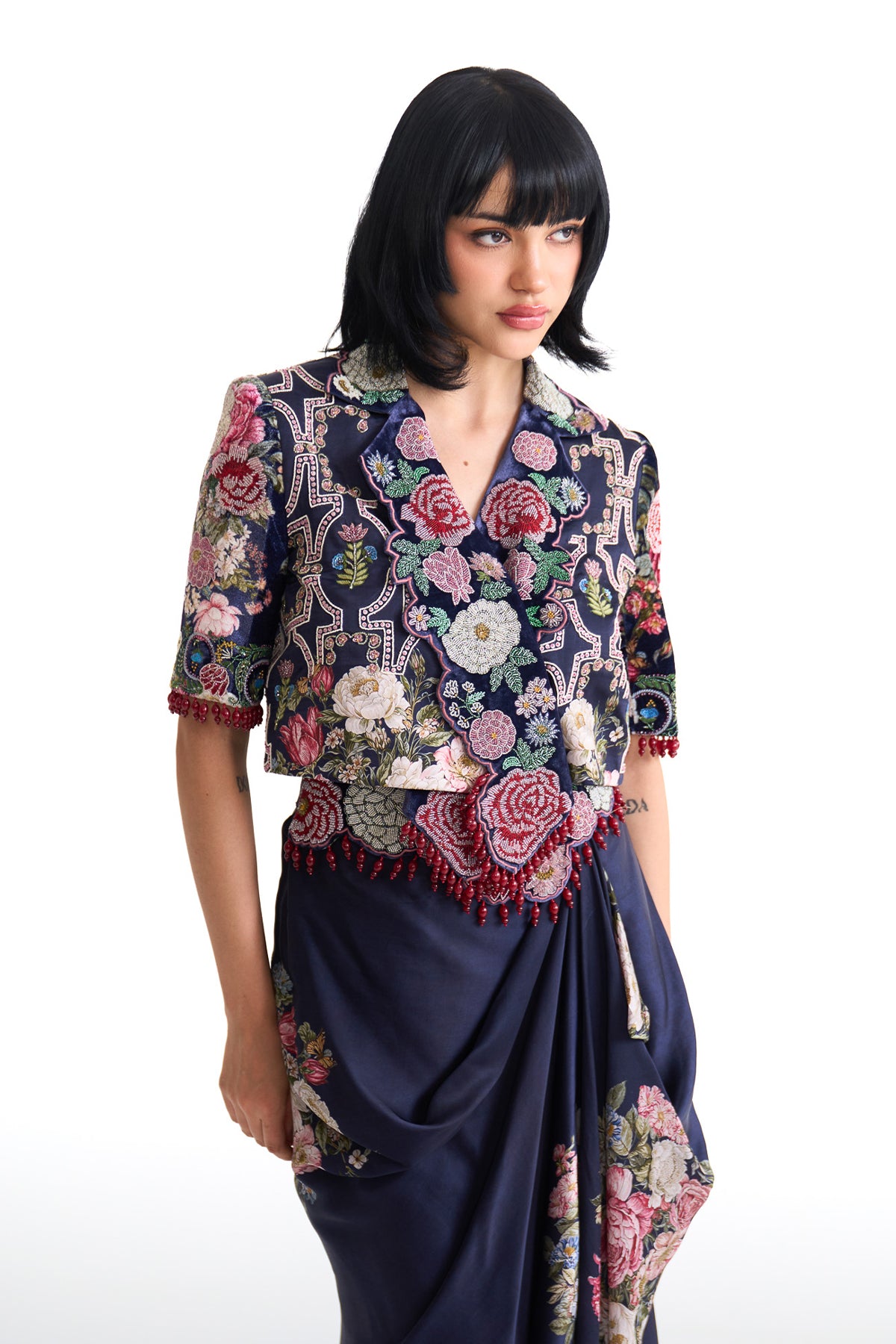 French rose overlap jacket set