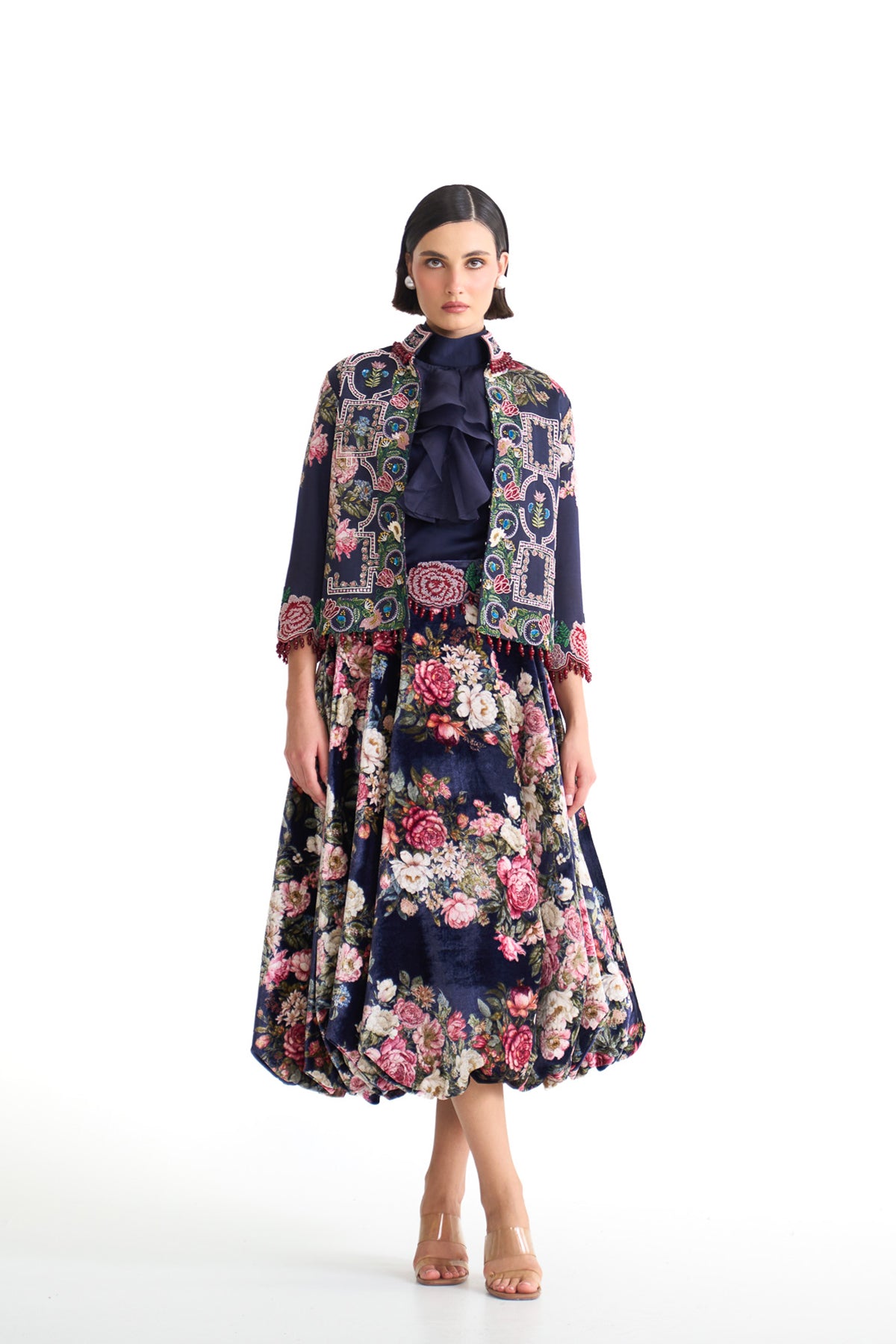 French rose jacket & balloon skirt set