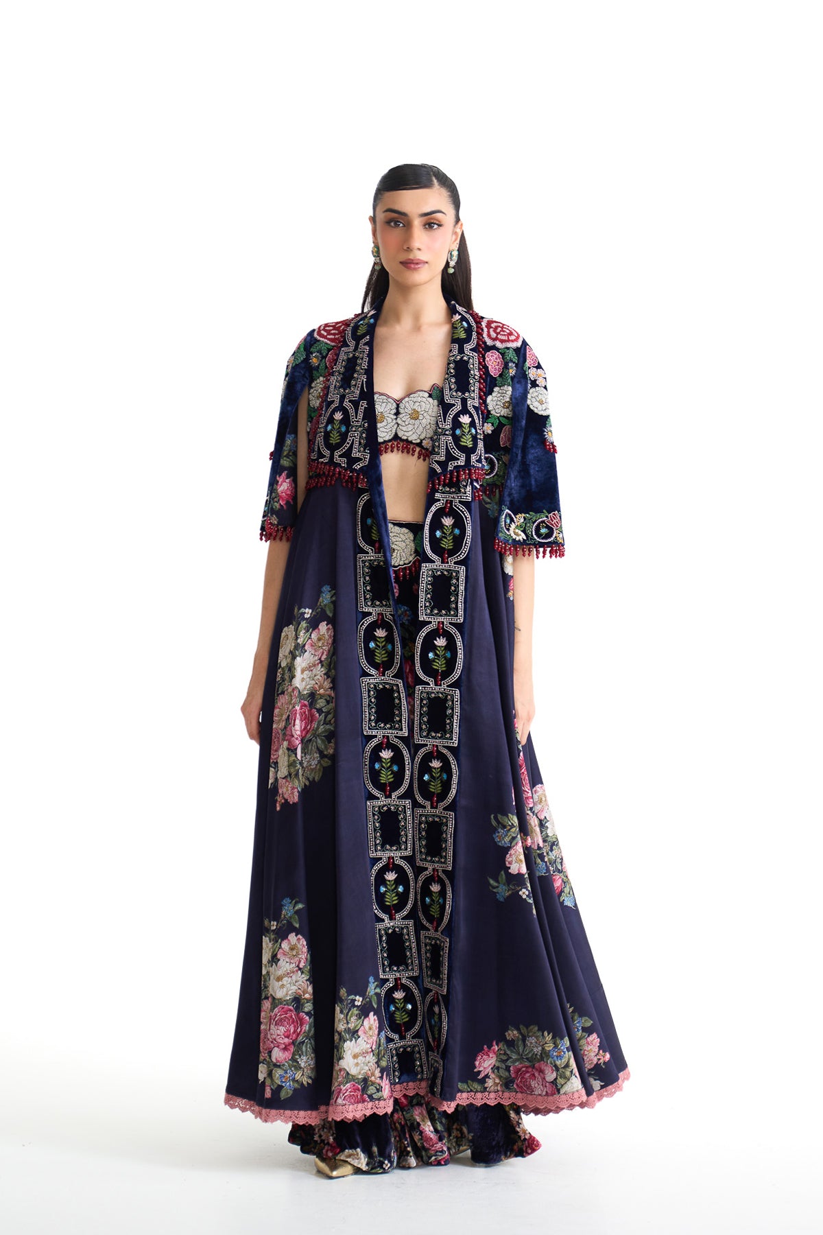 French rose long jacket set