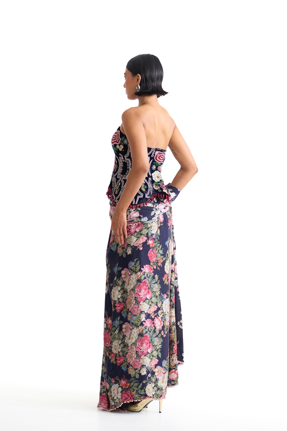 French rose corset saree set