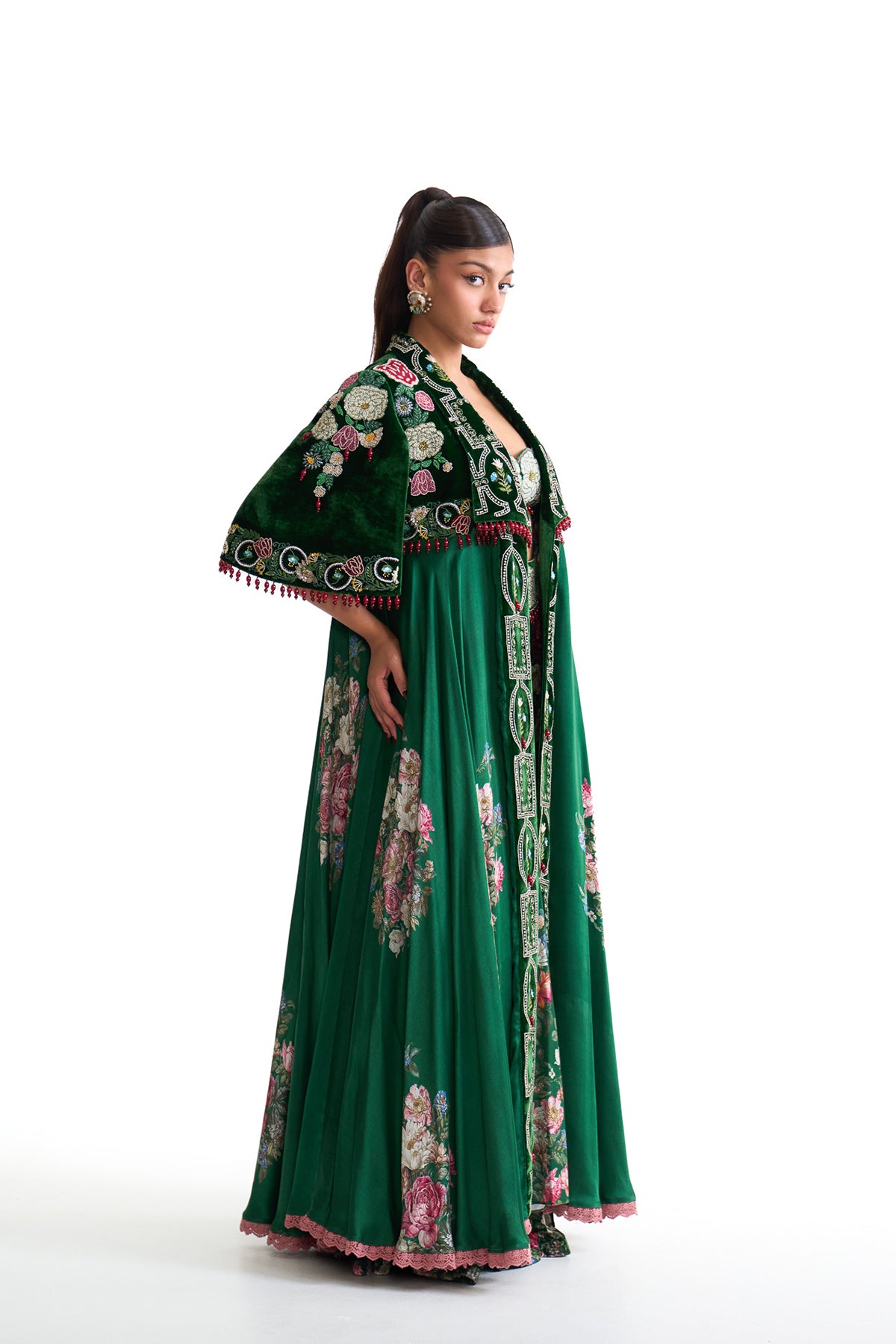 French rose long jacket set