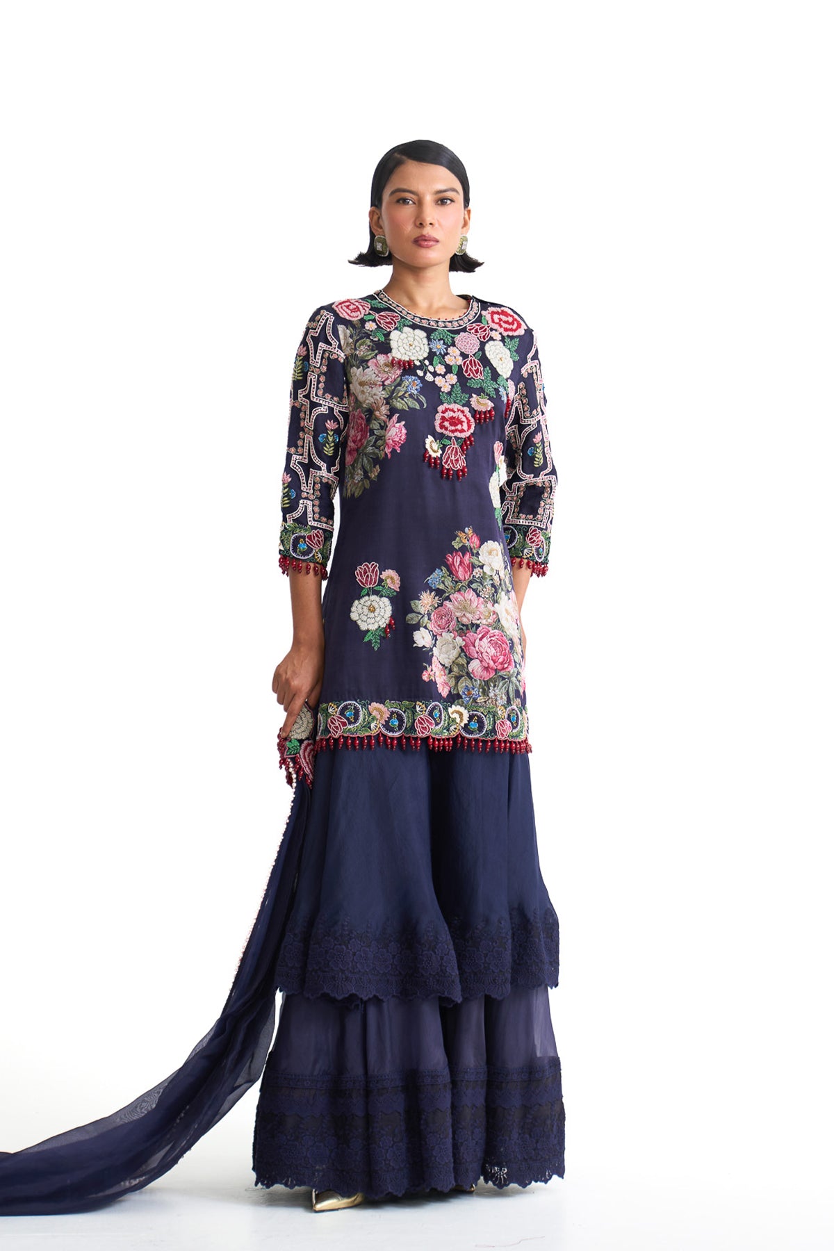 French rose sharara suit set