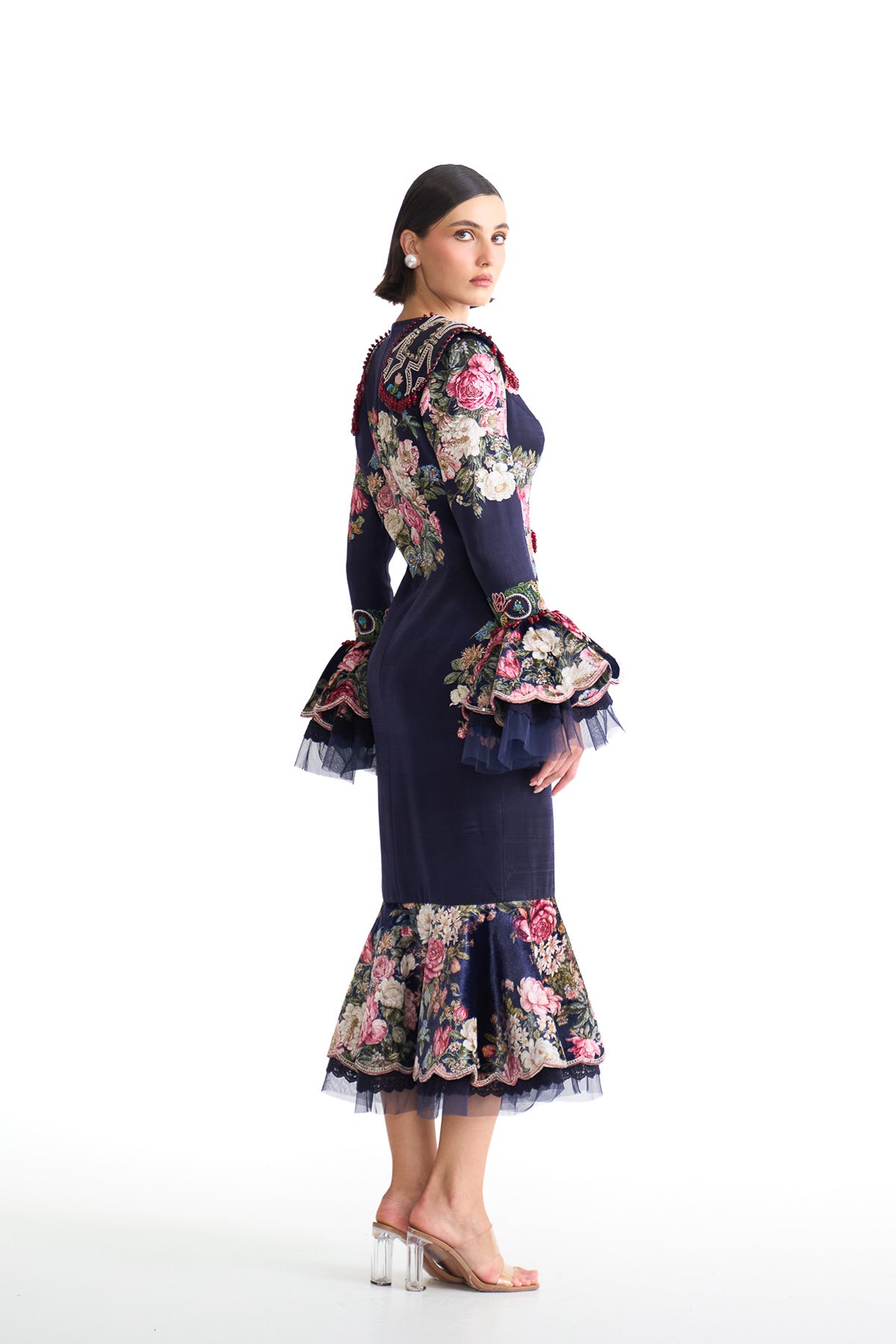French rose BODYCON full sleeve DRESS