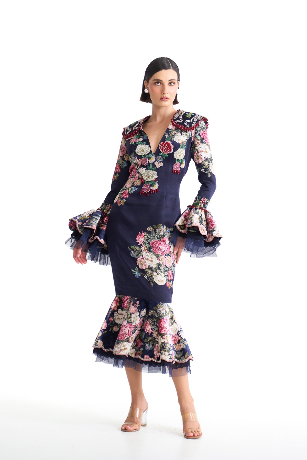 French rose BODYCON full sleeve DRESS