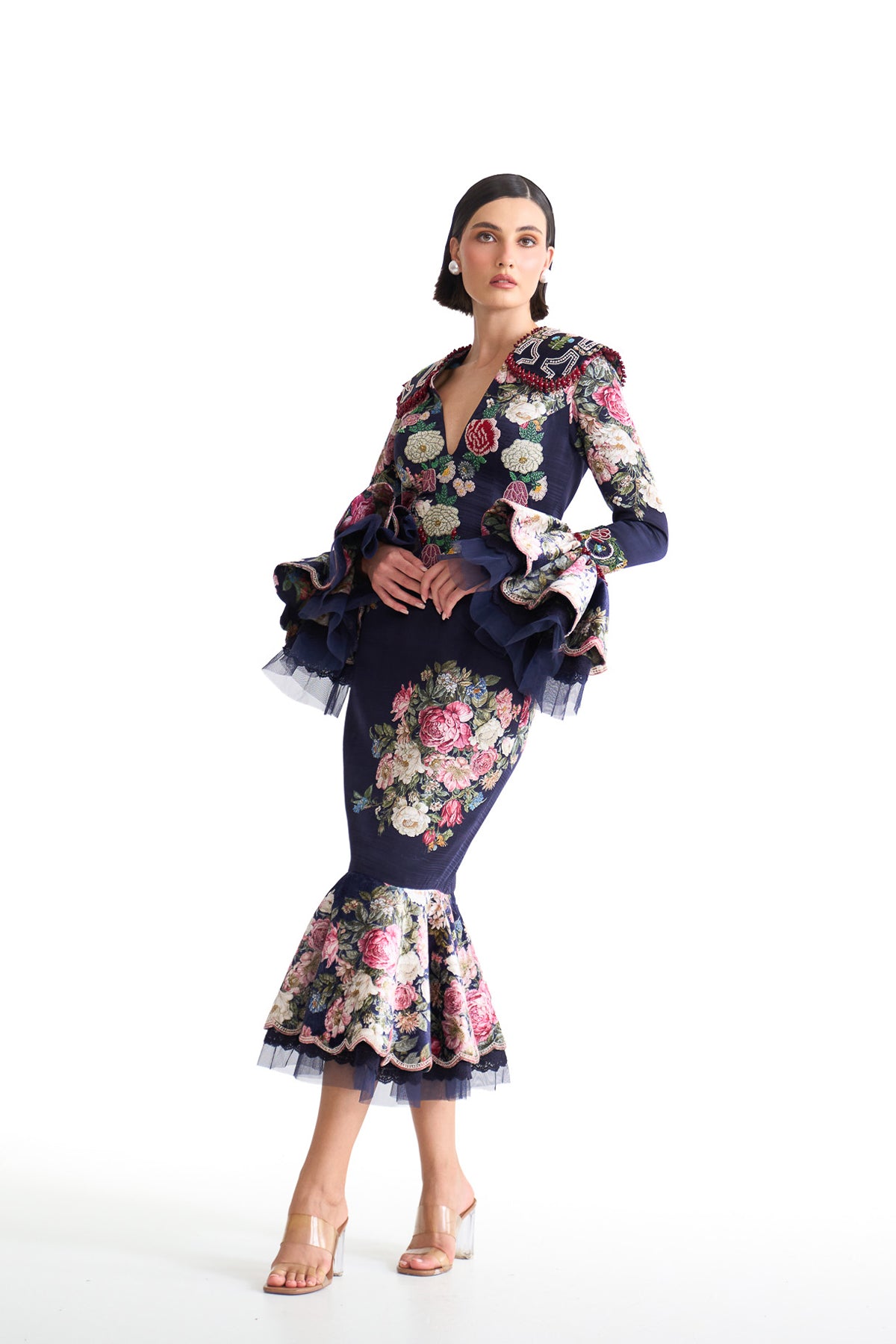 French rose BODYCON full sleeve DRESS