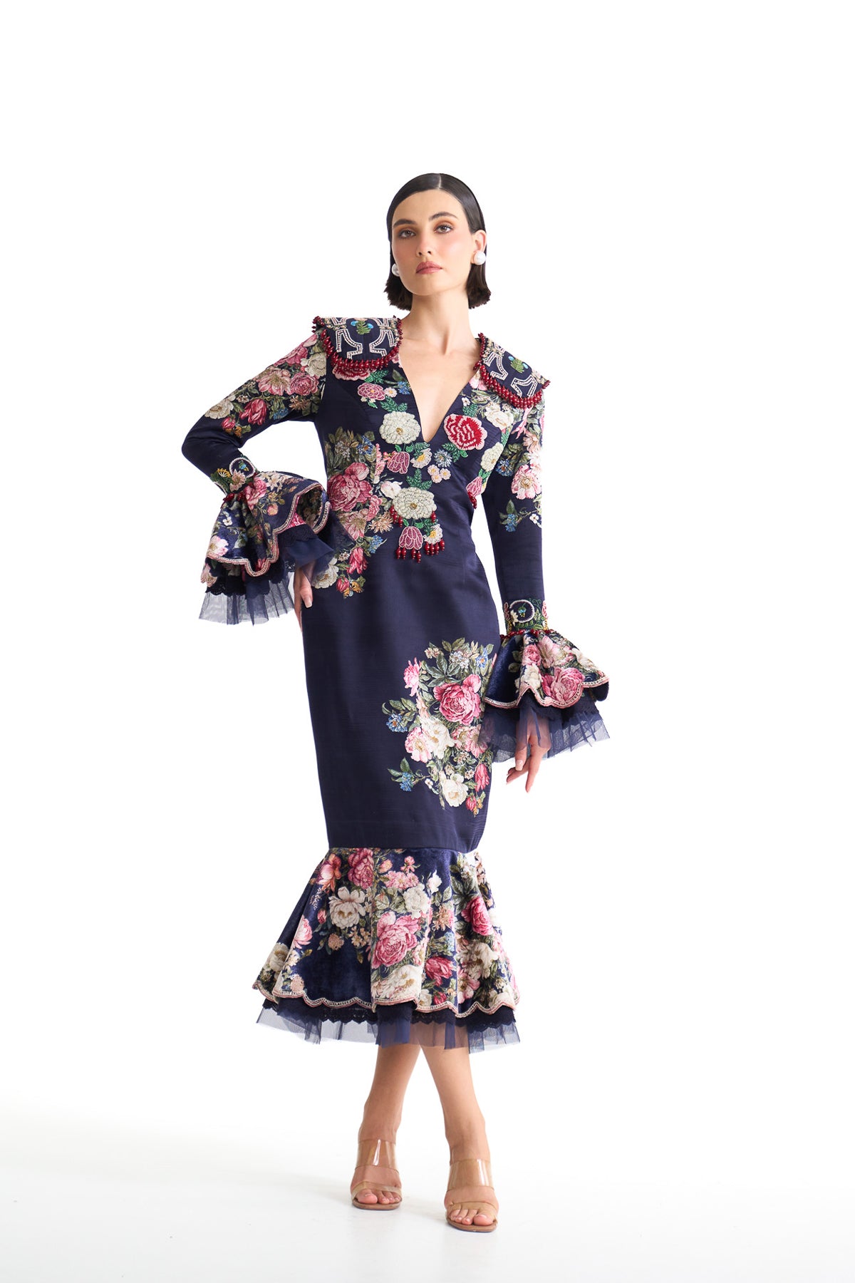 French rose BODYCON full sleeve DRESS