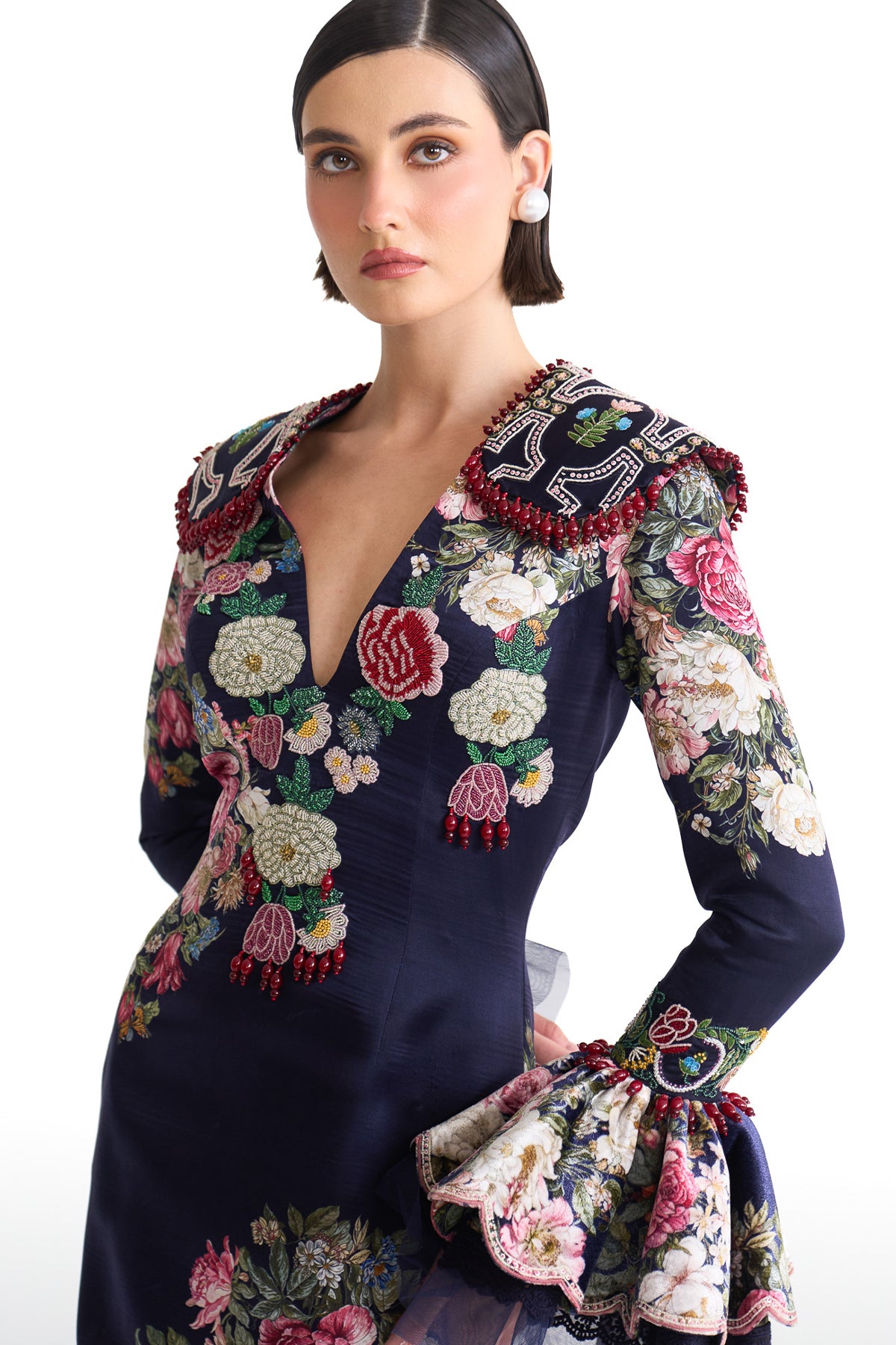 French rose BODYCON full sleeve DRESS