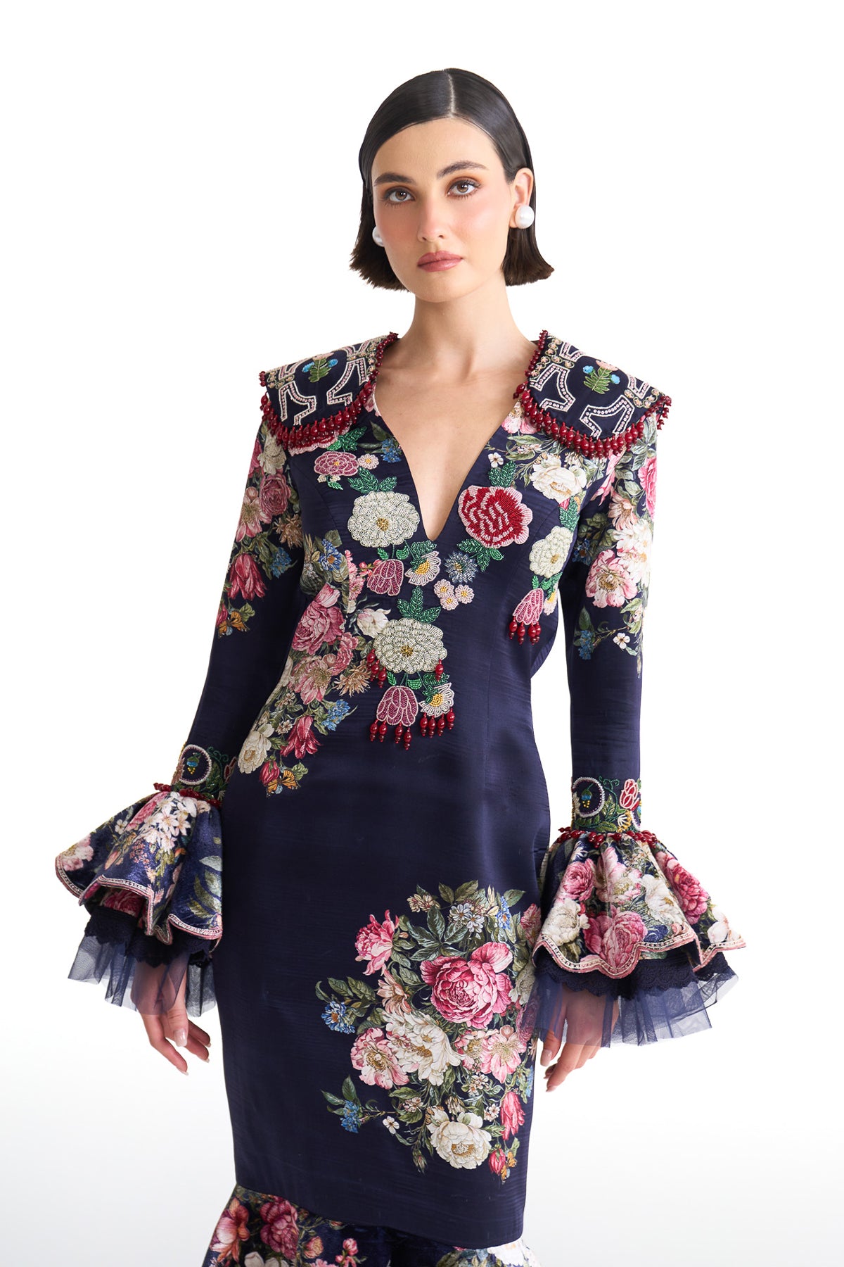 French rose BODYCON full sleeve DRESS