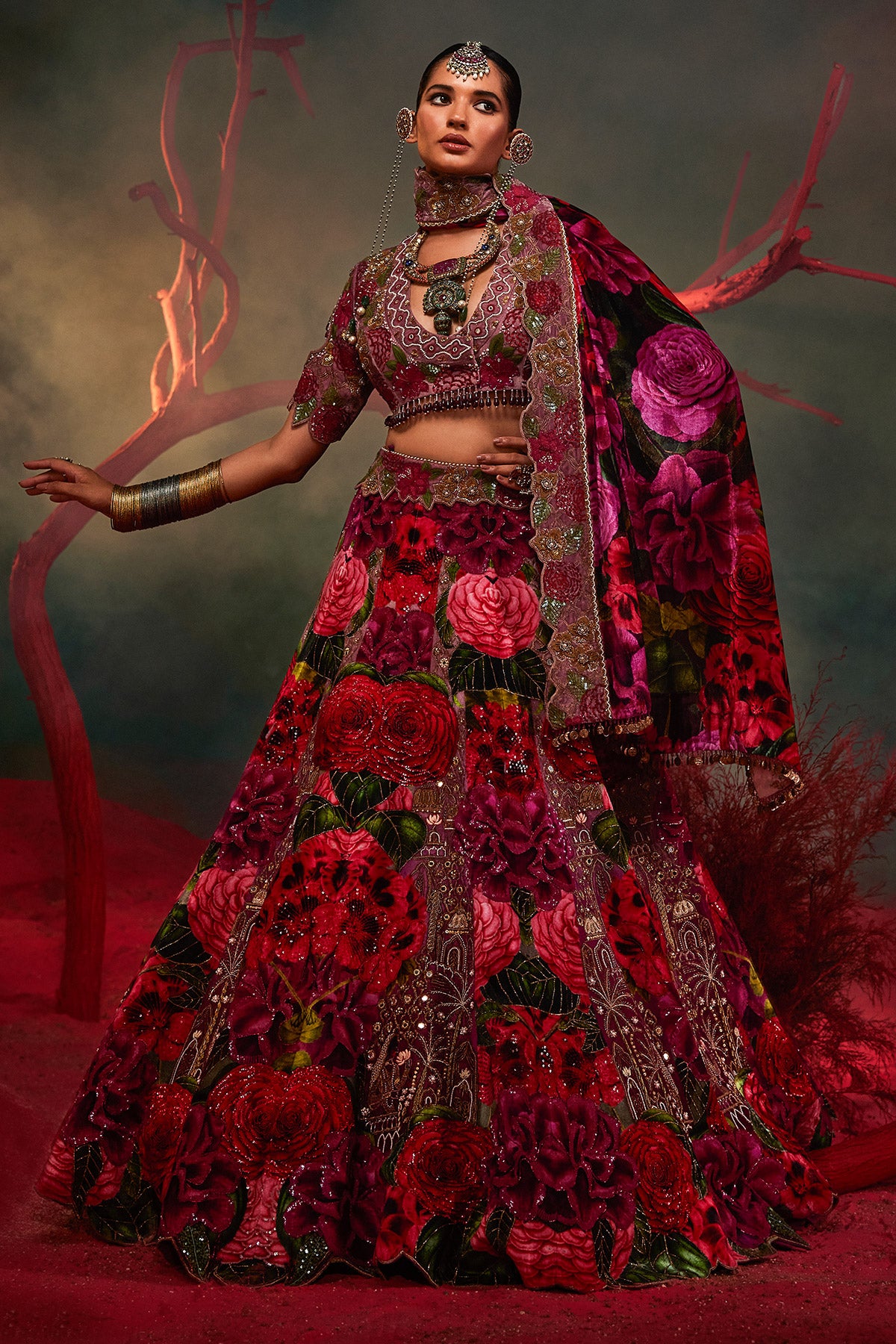 Rosette Velvet Lehenga