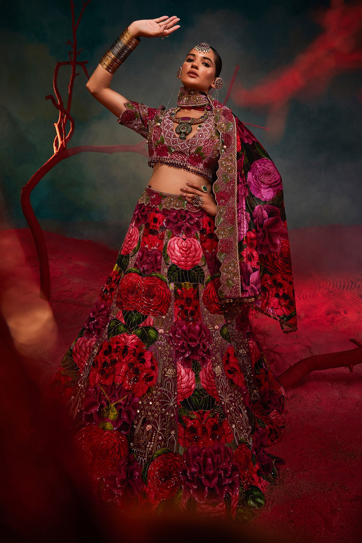 Rosette Velvet Lehenga