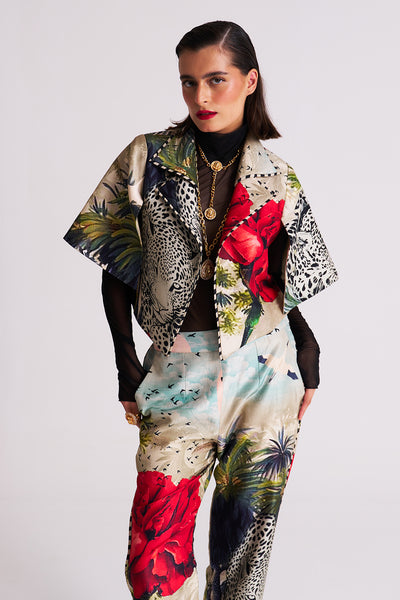 leopard floral Double collar blazer