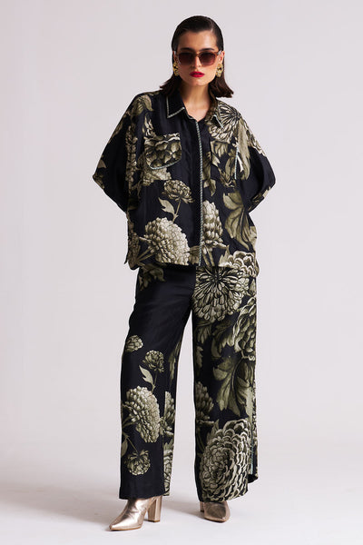 Black floral Patch pocket shirt