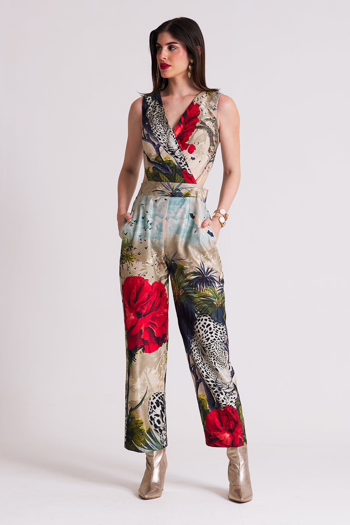 V-neck cutout jumpsuit