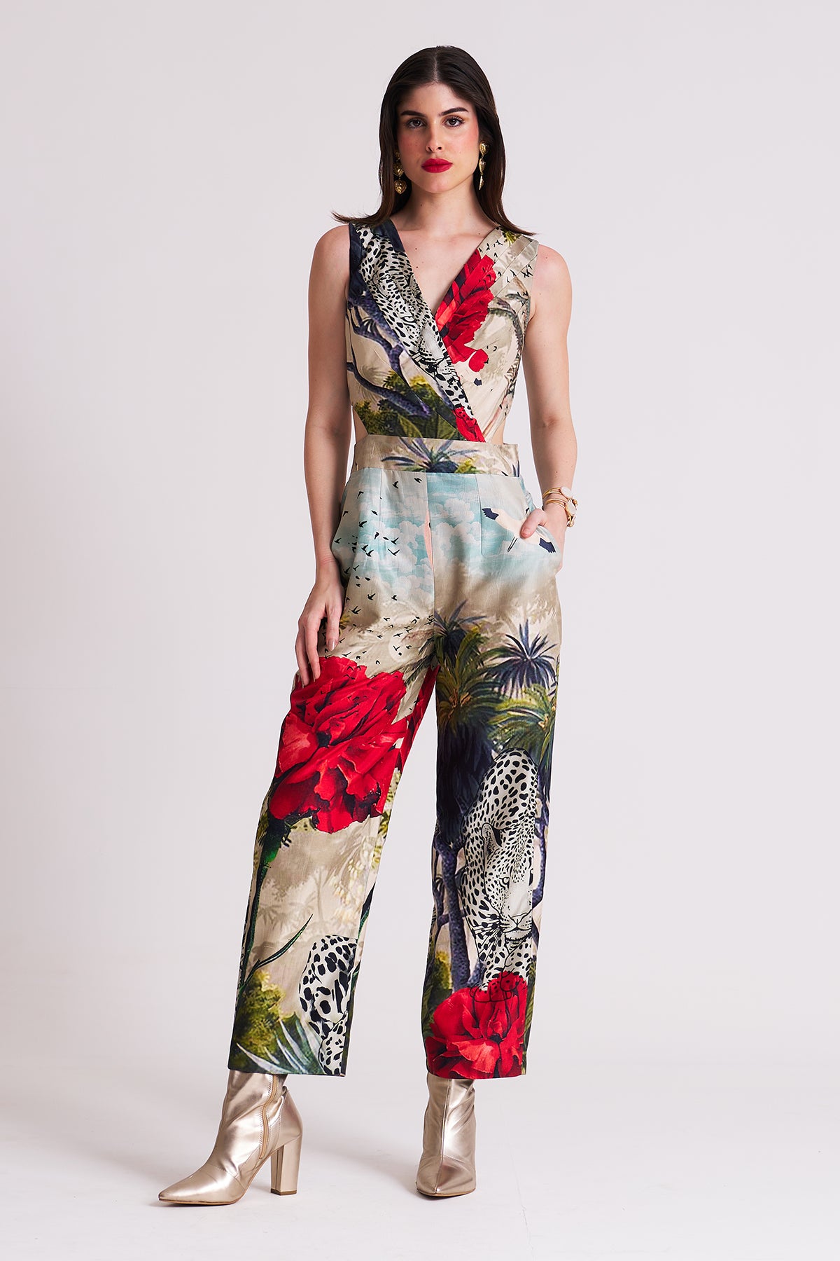 V-neck cutout jumpsuit