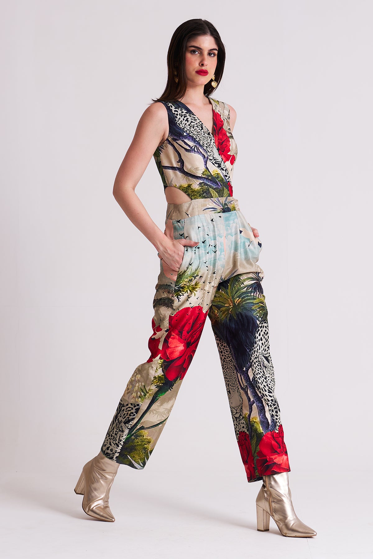 V-neck cutout jumpsuit