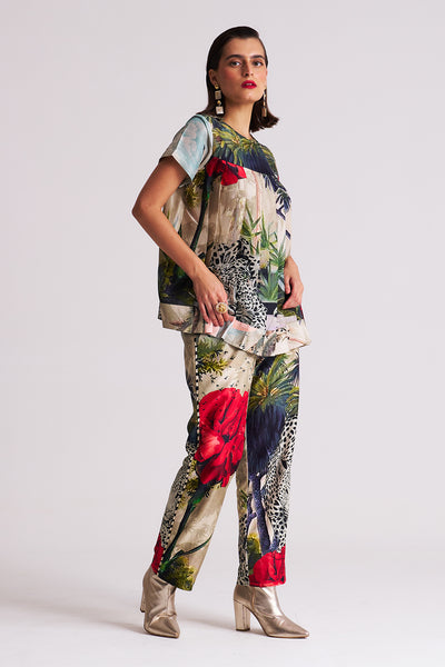 leopard floral Knife pleated top