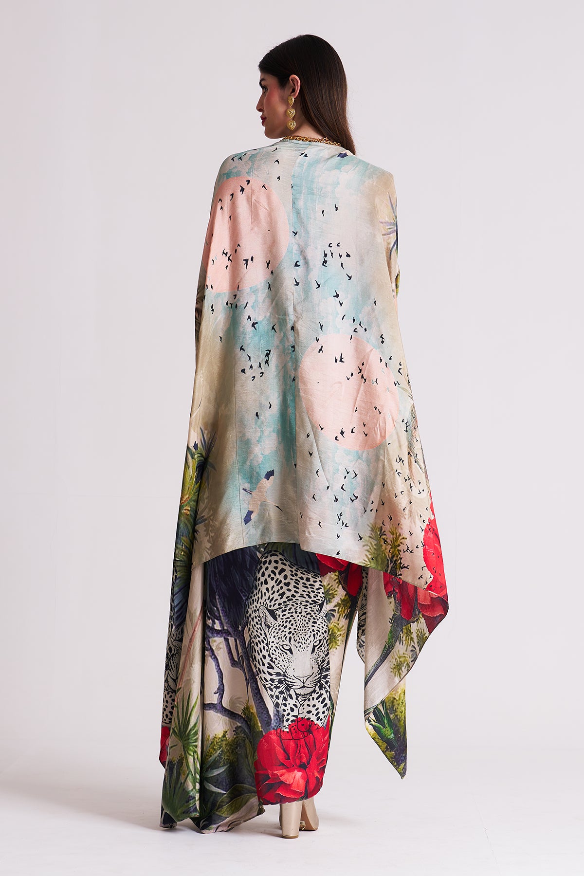 Co-ord set with cape and drape skirt