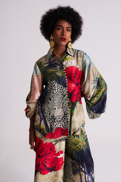leopard floral Basic shirt with sleeve details