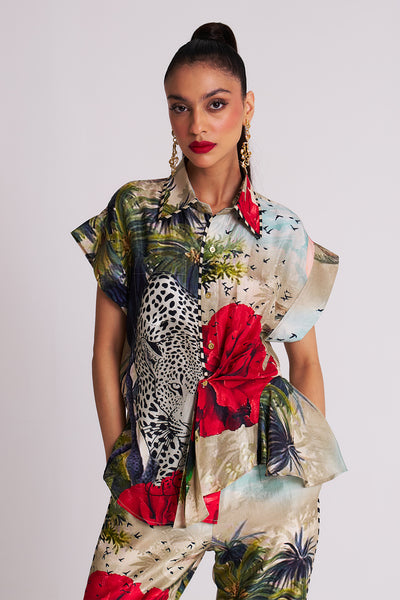 leopard floral Uneven hem top