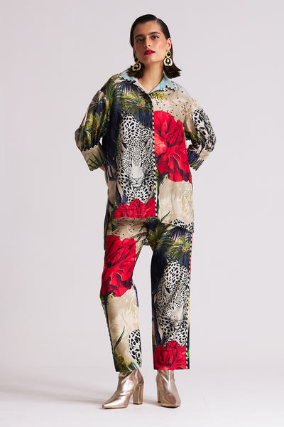 leopard floral Narrow pants