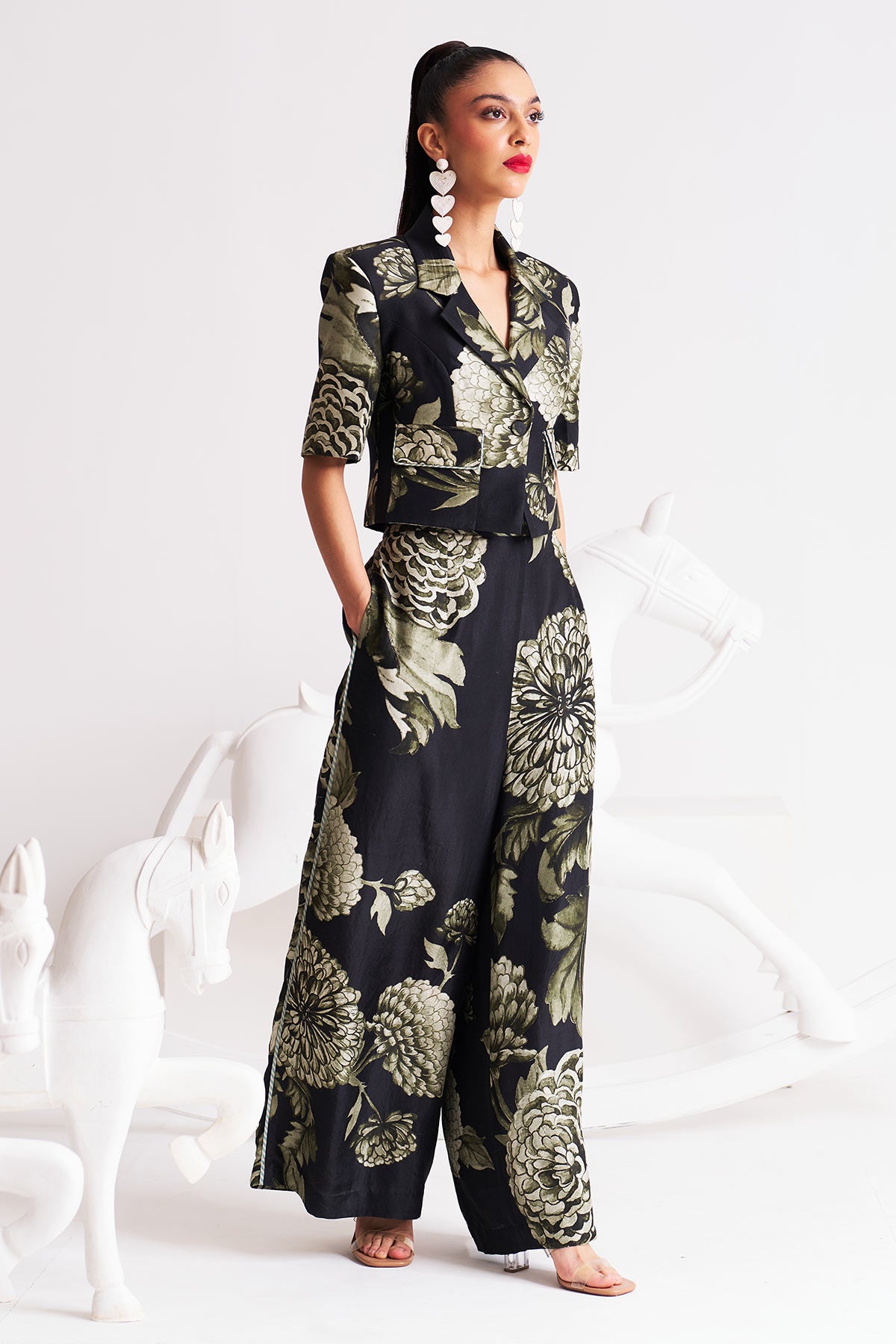 Crop blazer with palazzo pants